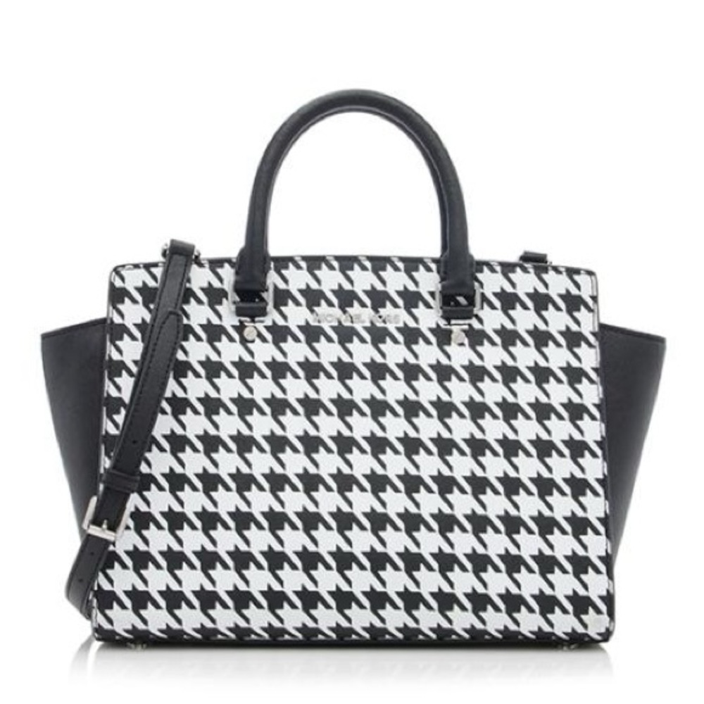 Michael Kors Houndstooth Satchel | Black White MK Bag